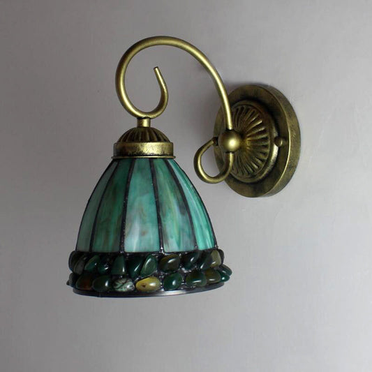Frendorf | Dome Wandverlichting Idee Tiffany Gehard/Beige/Groen Gehard Glas 1 Licht Wit/Brons Wandlamp Met Steen Deco
