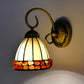 Dome Wandbeleuchtung Idee Tiffany Buntglas/Beige/Grün Buntglas 1 Licht Weiß/Messing Wandleuchte mit Stein Dekor