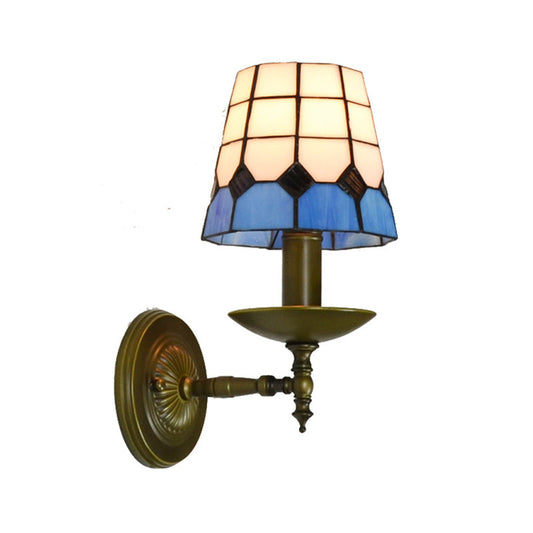 Frendorf | Tiffany Raster Gemustertes Wandbeleuchtung Fixture 1 Licht Handgeschnittenes Glas Wandleuchte in Orange/Blau/Grün