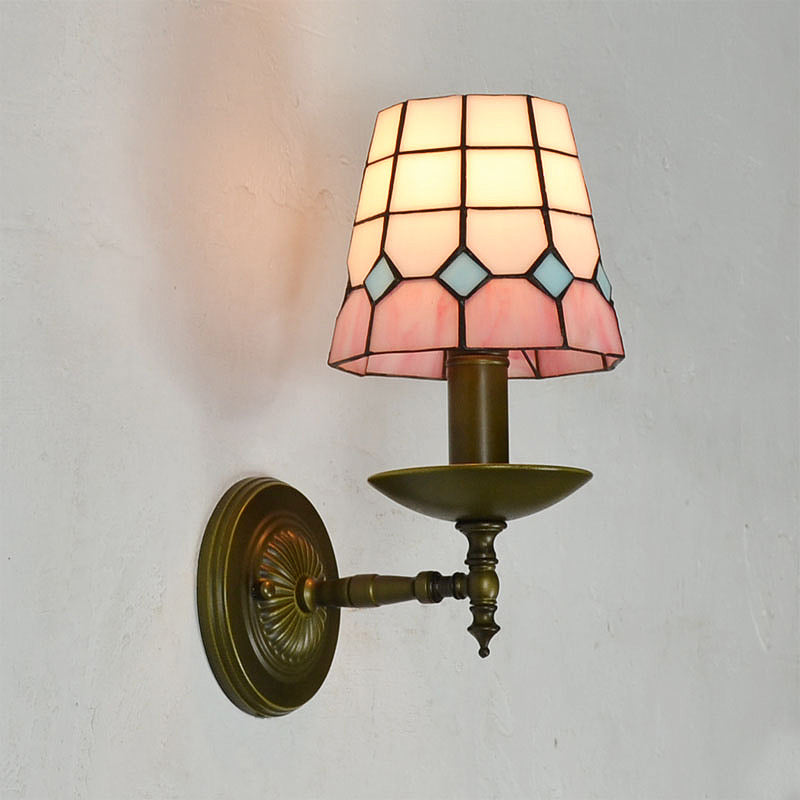Frendorf | Tiffany Raster Gemustertes Wandbeleuchtung Fixture 1 Licht Handgeschnittenes Glas Wandleuchte in Orange/Blau/Grün