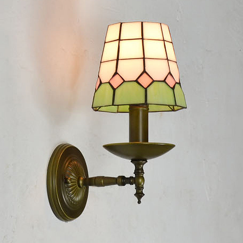Frendorf | Tiffany Raster Gemustertes Wandbeleuchtung Fixture 1 Licht Handgeschnittenes Glas Wandleuchte in Orange/Blau/Grün