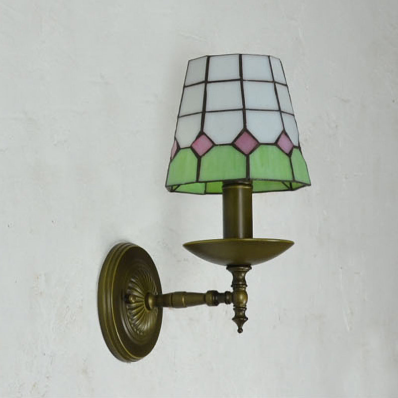Frendorf | Tiffany Raster Gemustertes Wandbeleuchtung Fixture 1 Licht Handgeschnittenes Glas Wandleuchte in Orange/Blau/Grün