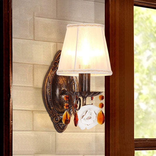 Frendorf | 1 Licht Gebogen Arm Wandlamp Vintage Witte Wandgemonteerde Lichtarmatuur voor Gang met Kegelvormige Stoffen Schaduw