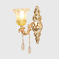 Frendorf | 1/2 Köpfe Frosted Glass Wandlampe Traditionalist Gold Flower Wohnzimmer Wandmontierte Licht mit Kristall Drapierung