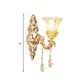 Frendorf | 1/2 Köpfe Frosted Glass Wandlampe Traditionalist Gold Flower Wohnzimmer Wandmontierte Licht mit Kristall Drapierung