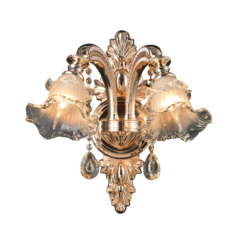 Frendorf | 1/2 Lichten Kristallen Wandlamp Traditionalist Gouden Bloem Woonkamer Wandgemonteerd Licht