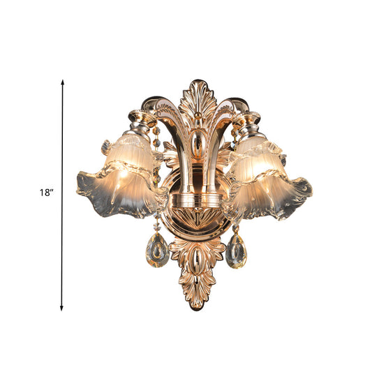 Frendorf | 1/2 Lichten Kristallen Wandlamp Traditionalist Gouden Bloem Woonkamer Wandgemonteerd Licht