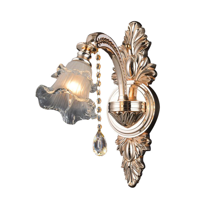 Frendorf | 1/2 Lichten Kristallen Wandlamp Traditionalist Gouden Bloem Woonkamer Wandgemonteerd Licht