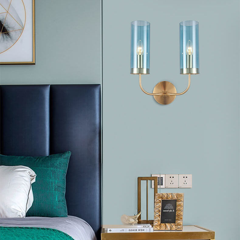 Frendorf | AstraGlas | Glas-Eisen Wandleuchte | 1- oder 2-flammig | Cognac & Hellblau