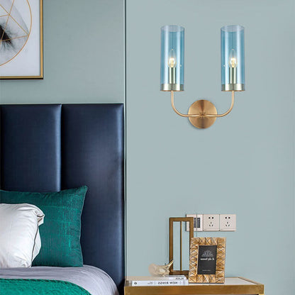 Frendorf | AstraGlas | Glas-Eisen Wandleuchte | 1- oder 2-flammig | Cognac & Hellblau