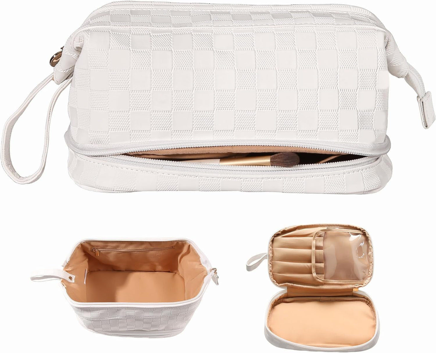 Frendorf | Abiudeng Große Make-up Tasche, Doppelschicht Kosmetiktasche, Reise Make-up Tasche, Leder Make-up Tasche, Kosmetische Reisetaschen, Tragbare Leder Kulturbeutel, Geräumige Kosmetiktasche für Frauen und Mädchen