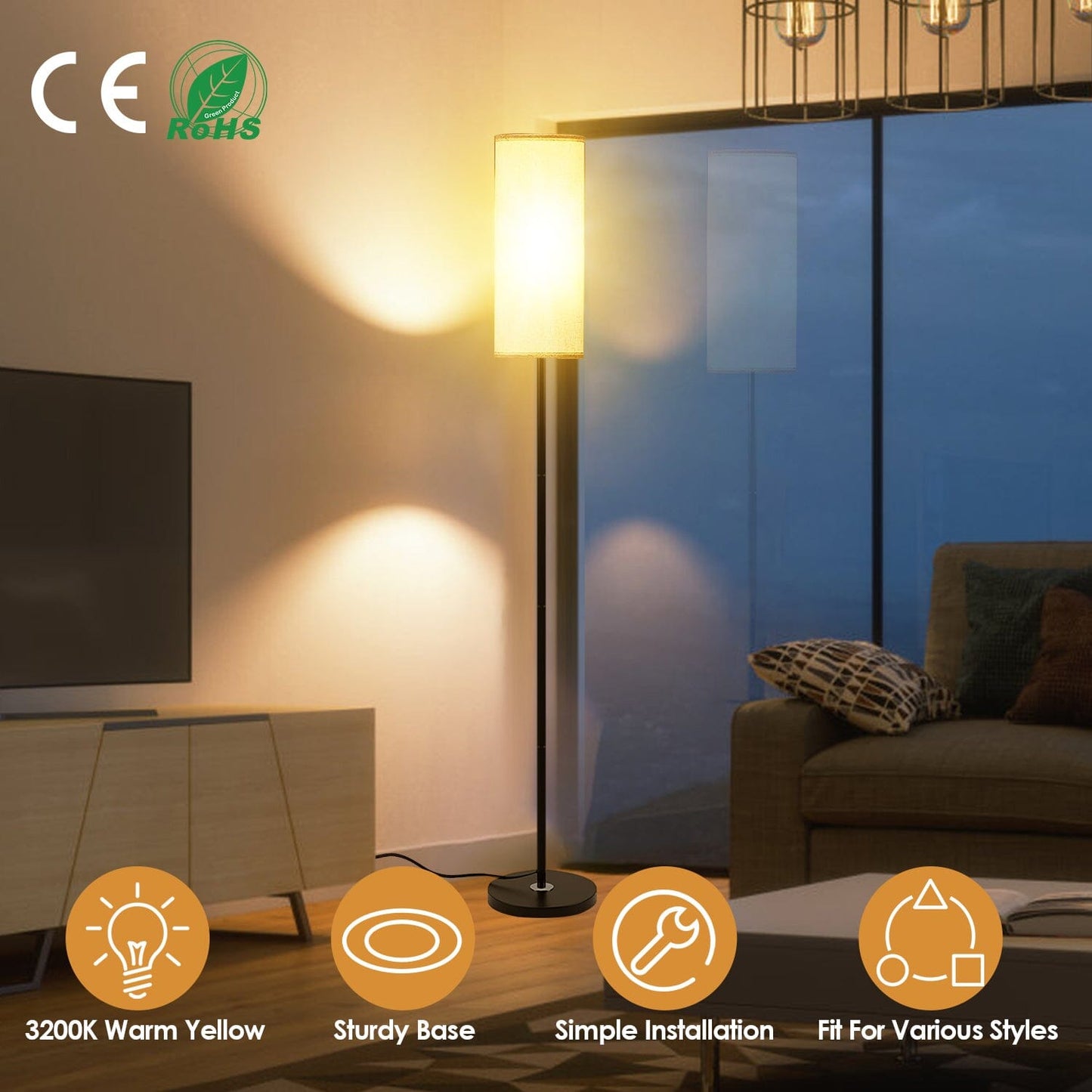 Frendorf | 3200K Warmgelbes Licht Moderne Stehlampe mit Fußschalter 6W Glühbirne