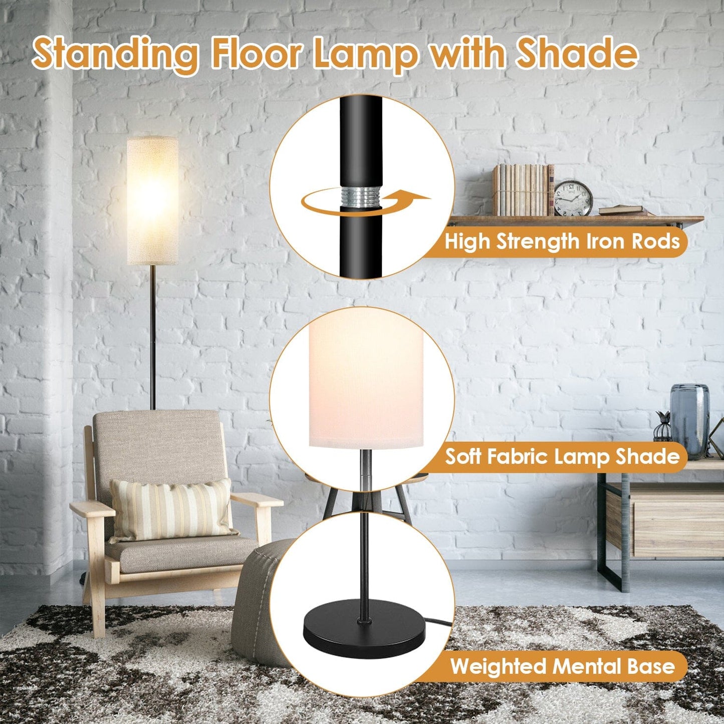 Frendorf | 3200K Warmgelbes Licht Moderne Stehlampe mit Fußschalter 6W Glühbirne
