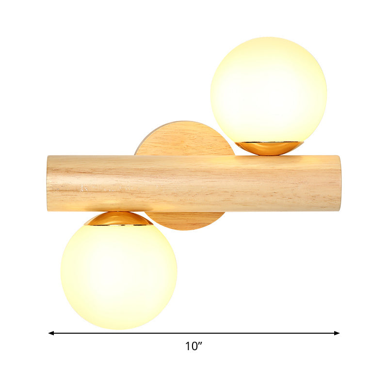 Frendorf | Wandlampe Tube Japanisches Holz 2 Köpfe Beige Wandleuchte mit Milchglas-Schirm