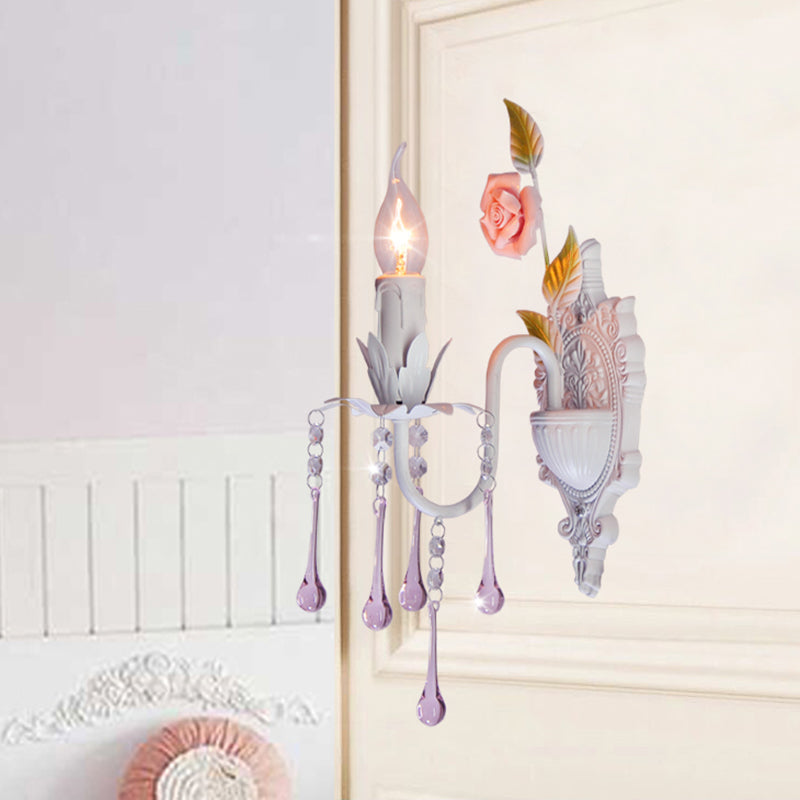 Frendorf | 1 Glühbirne Wandlicht Traditionelle Kerzenhalter Facettierte Kristall Wandlampe in Weiß/Grün für das Wohnzimmer