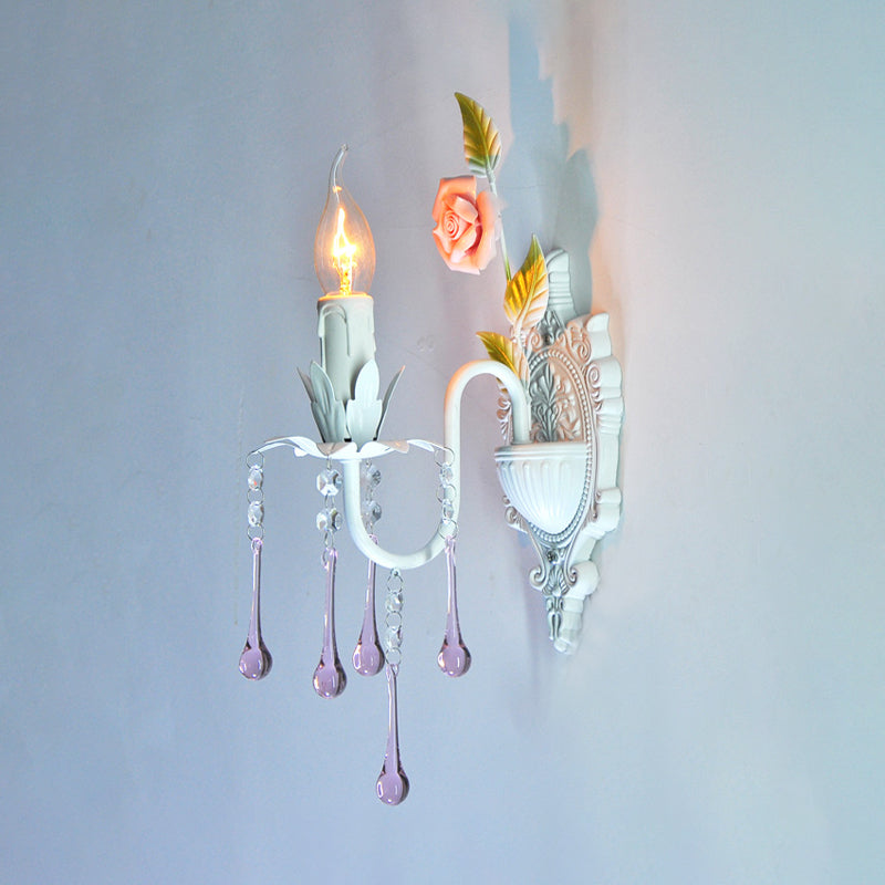 Frendorf | 1 Glühbirne Wandlicht Traditionelle Kerzenhalter Facettierte Kristall Wandlampe in Weiß/Grün für das Wohnzimmer