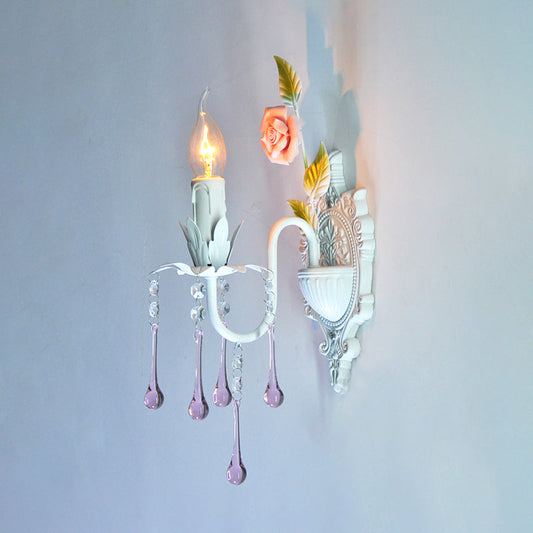 Frendorf | 1 Glühbirne Wandlicht Traditionelle Kerzenhalter Facettierte Kristall Wandlampe in Weiß/Grün für das Wohnzimmer