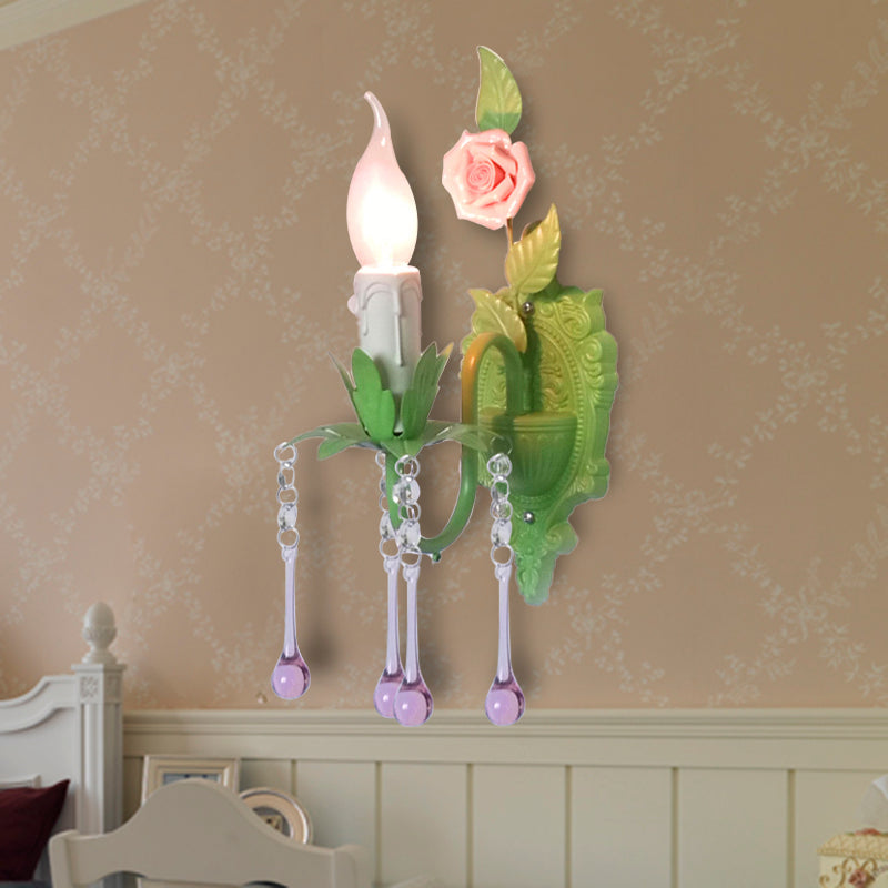 Frendorf | 1 Glühbirne Wandlicht Traditionelle Kerzenhalter Facettierte Kristall Wandlampe in Weiß/Grün für das Wohnzimmer