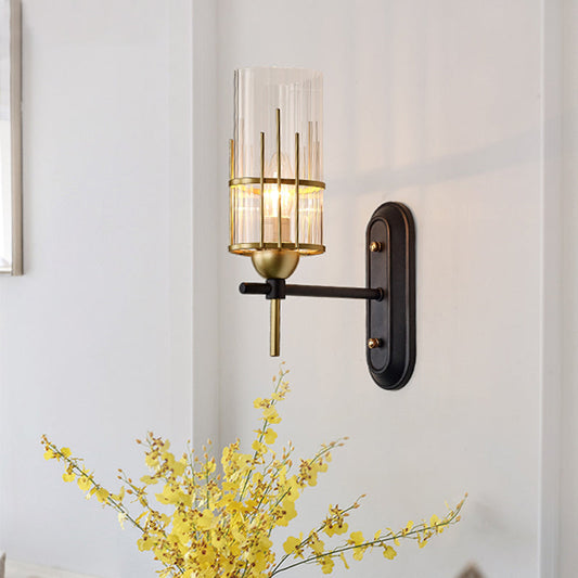 Frendorf | 1 Glühbirne Wandlicht Sconce Traditionelle Wohnzimmer Wandbeleuchtungseinrichtung mit zylindrischem klarem Glas-Schirm in Gold