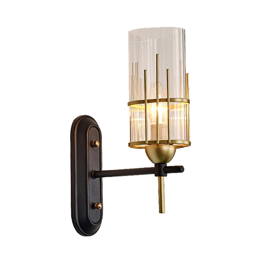 Frendorf | 1 Glühbirne Wandlicht Sconce Traditionelle Wohnzimmer Wandbeleuchtungseinrichtung mit zylindrischem klarem Glas-Schirm in Gold