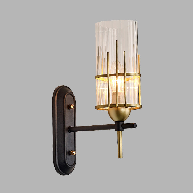Frendorf | 1 Glühbirne Wandlicht Sconce Traditionelle Wohnzimmer Wandbeleuchtungseinrichtung mit zylindrischem klarem Glas-Schirm in Gold