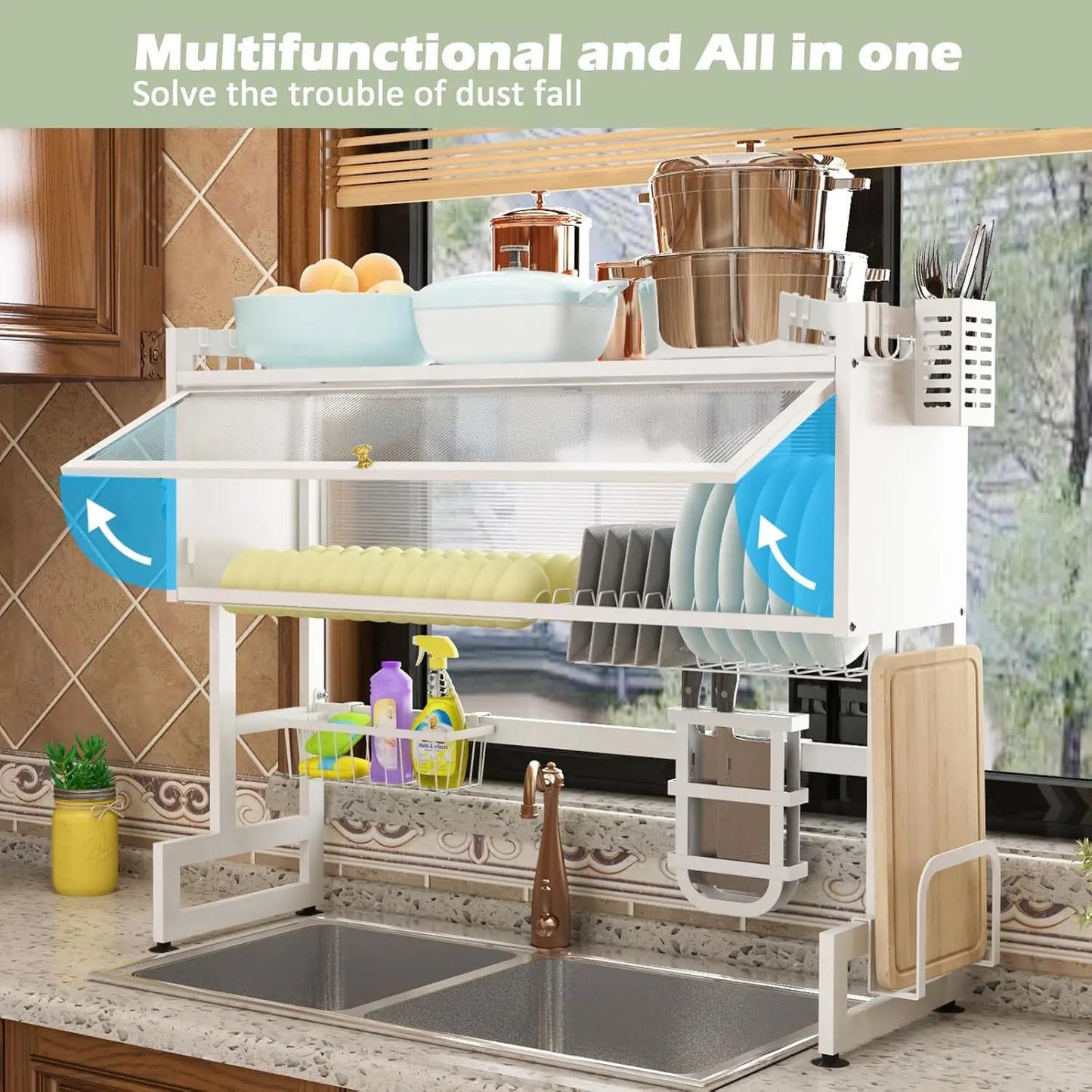 Frendorf | 33" Länge 2-Tier Weißer Geschirrabtropfer Trockenregal Küchenorganizer