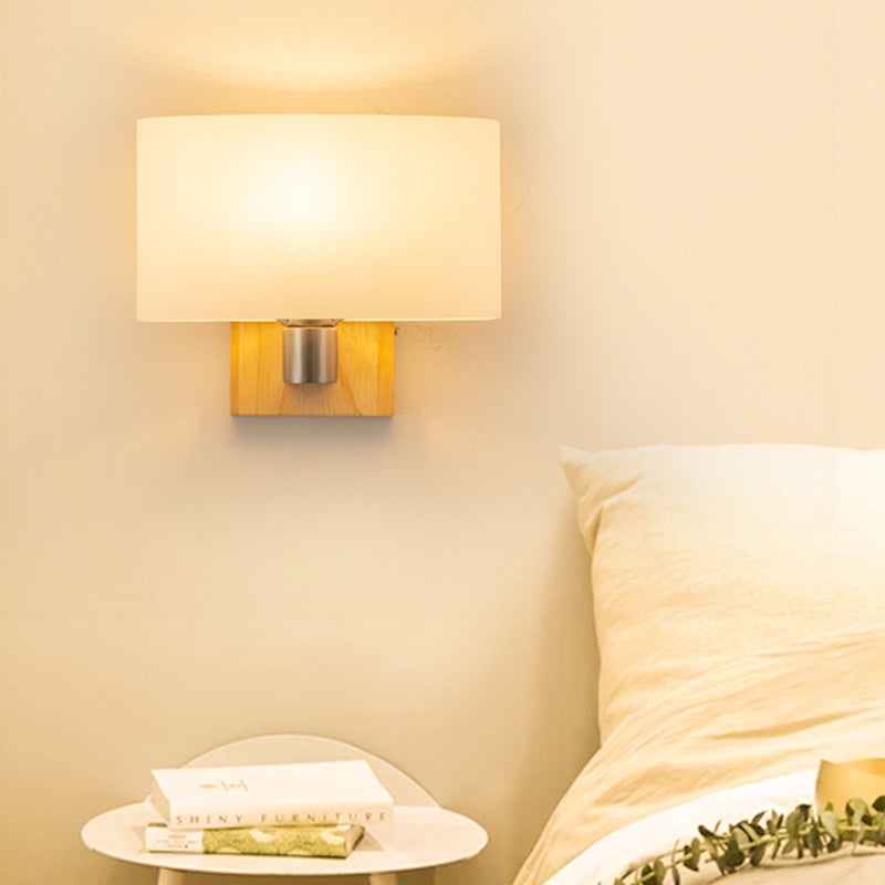 Frendorf | Witte Glazen Ovale Wandverlichting Modernistisch 1 Kop Sconcelamp met Rechthoekige Houten Achterplaat