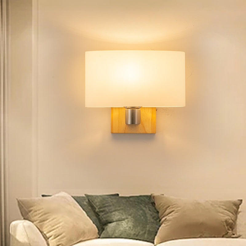 Frendorf | Witte Glazen Ovale Wandverlichting Modernistisch 1 Kop Sconcelamp met Rechthoekige Houten Achterplaat