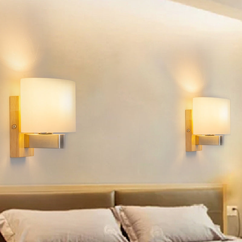 Frendorf | Witte Glazen Ovale Wandverlichting Modernistisch 1 Kop Sconcelamp met Rechthoekige Houten Achterplaat