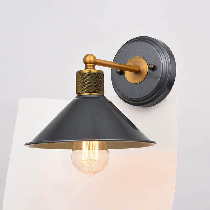 Frendorf | Cone Shade Wandlamp Vintage Stijl Metaal 1 Lamp Zwart en Goud Wand Sconces Verlichting