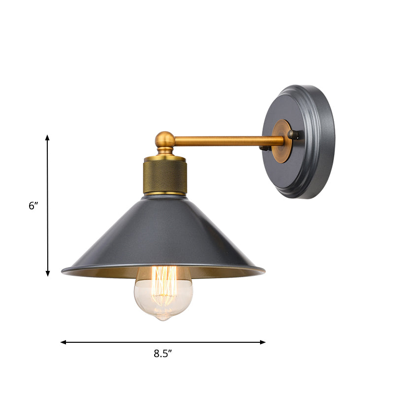 Frendorf | Cone Shade Wandlamp Vintage Stijl Metaal 1 Lamp Zwart en Goud Wand Sconces Verlichting