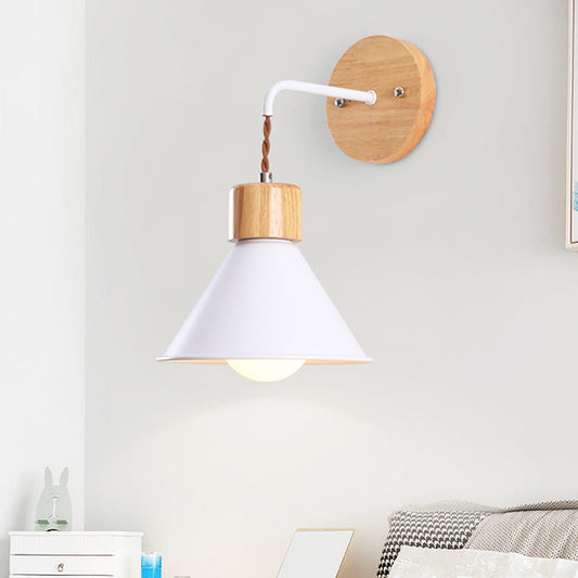Frendorf | Kegelvormige Metallic Wandlamp Nordic Stijlvolle 1 Licht Blauw/Roze/Wit Wandmontage Lamp met Houten Kap
