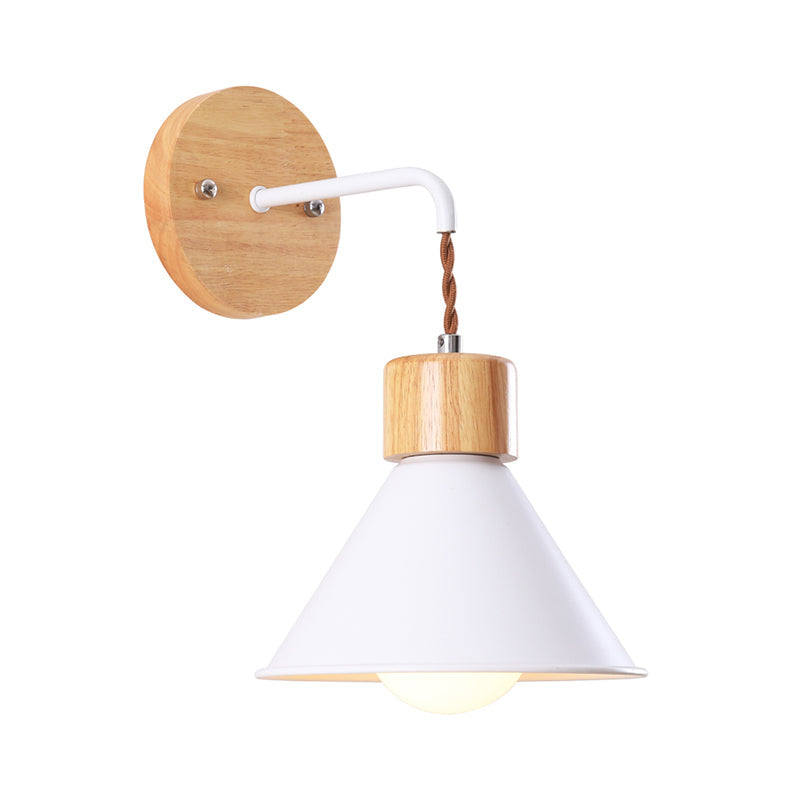 Frendorf | Kegelvormige Metallic Wandlamp Nordic Stijlvolle 1 Licht Blauw/Roze/Wit Wandmontage Lamp met Houten Kap