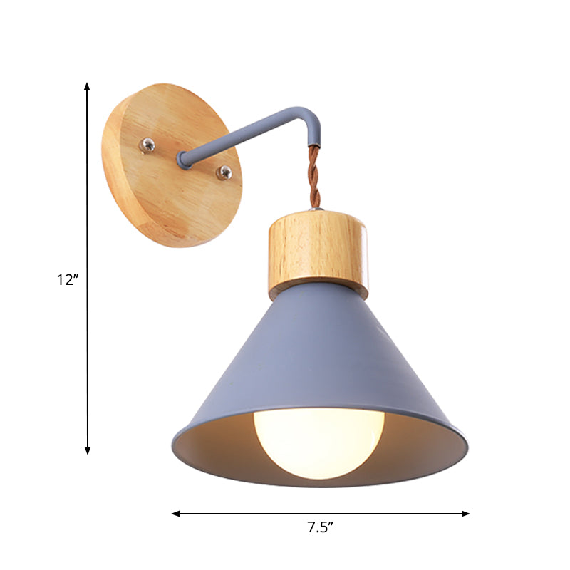 Frendorf | Kegelvormige Metallic Wandlamp Nordic Stijlvolle 1 Licht Blauw/Roze/Wit Wandmontage Lamp met Houten Kap
