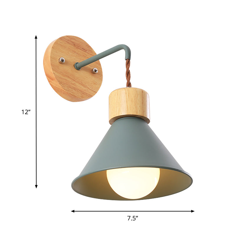 Frendorf | Kegelvormige Metallic Wandlamp Nordic Stijlvolle 1 Licht Blauw/Roze/Wit Wandmontage Lamp met Houten Kap