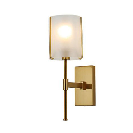 Frendorf | 1-Kopf Metall Wandbeleuchtung Traditionelle Gold Gerade Arm Schlafzimmer LED Wandmontage Licht mit Frosted Glas Shade