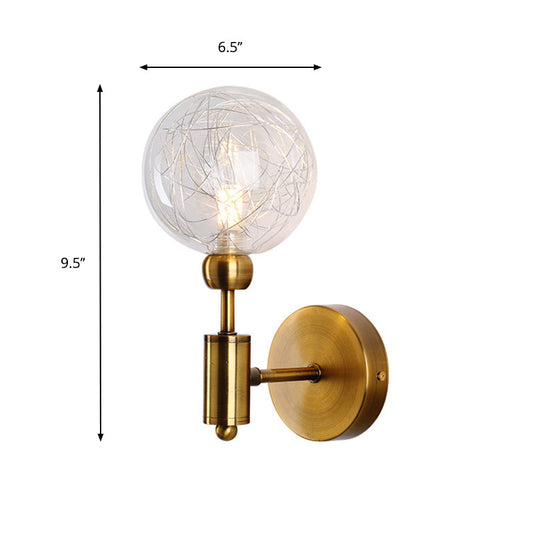 Frendorf | 1/2-Licht Schlafzimmer Wandleuchte Industriestil Schwarz/Messing Finish Wandleuchte mit Orbit Klar Glas Shade