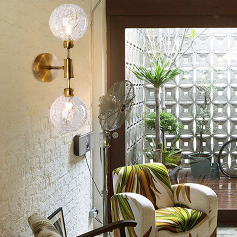 Frendorf | 1/2-Licht Schlafzimmer Wandleuchte Industriestil Schwarz/Messing Finish Wandleuchte mit Orbit Klar Glas Shade