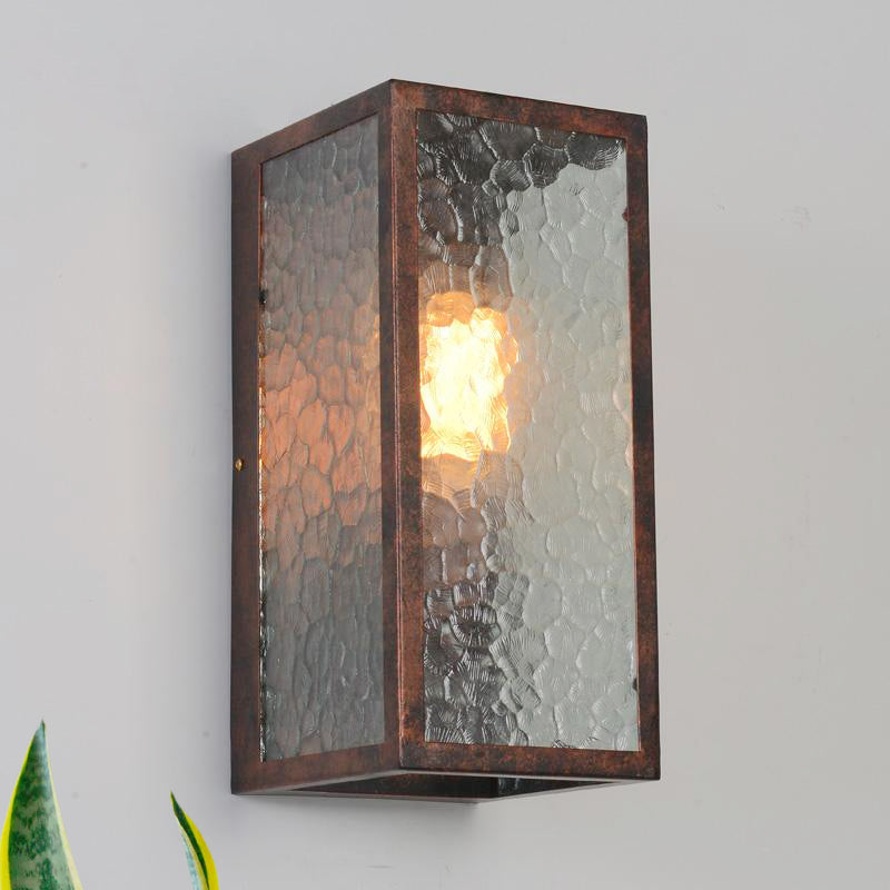 Frendorf | Rechthoekige Restaurant Wandlamp Duidelijk Gebroken Glas 1 Licht Industrial Wandverlichting in Verweerd Koper