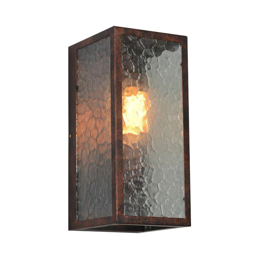 Frendorf | Rechthoekige Restaurant Wandlamp Duidelijk Gebroken Glas 1 Licht Industrial Wandverlichting in Verweerd Koper