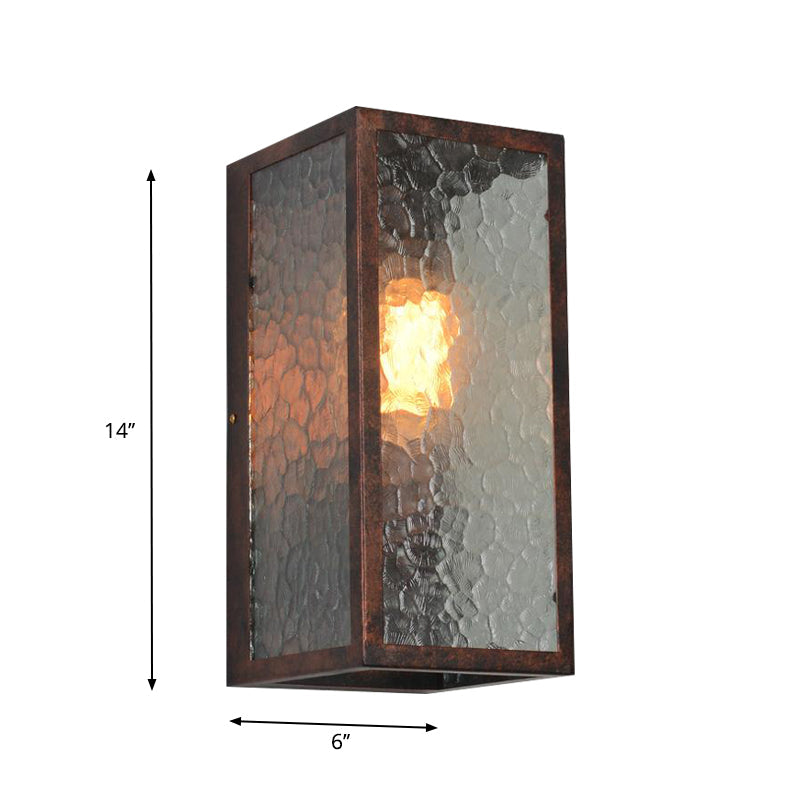 Frendorf | Rechthoekige Restaurant Wandlamp Duidelijk Gebroken Glas 1 Licht Industrial Wandverlichting in Verweerd Koper