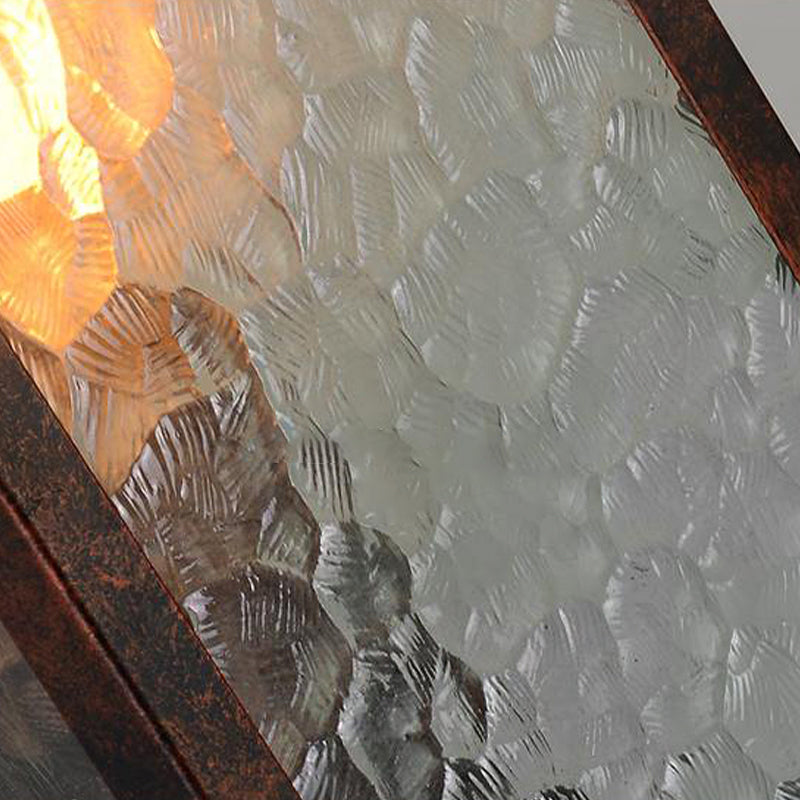 Frendorf | Rechthoekige Restaurant Wandlamp Duidelijk Gebroken Glas 1 Licht Industrial Wandverlichting in Verweerd Koper