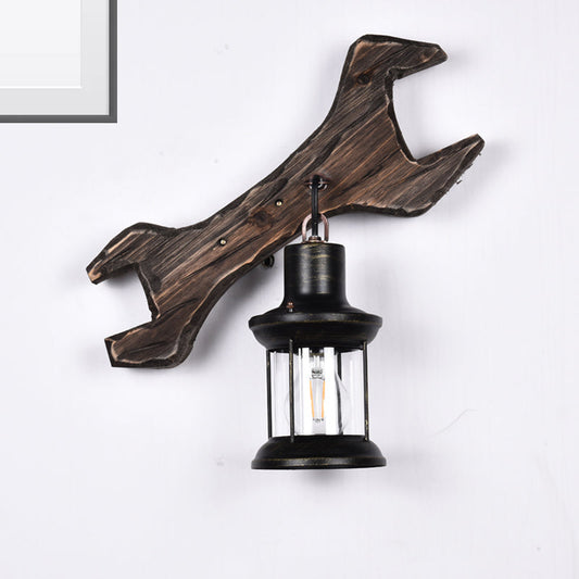 Frendorf | Laterne Schlafzimmer Wandleuchte Sconces Holz 1 Licht Industriell Gealtertes Bronze Wandleuchten-Fassung mit Werkzeug-Rückplatte