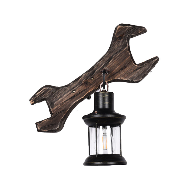Frendorf | Laterne Schlafzimmer Wandleuchte Sconces Holz 1 Licht Industriell Gealtertes Bronze Wandleuchten-Fassung mit Werkzeug-Rückplatte