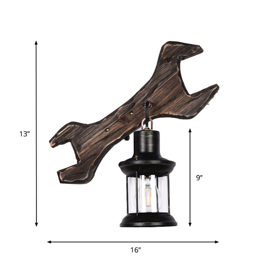 Frendorf | Laterne Schlafzimmer Wandleuchte Sconces Holz 1 Licht Industriell Gealtertes Bronze Wandleuchten-Fassung mit Werkzeug-Rückplatte