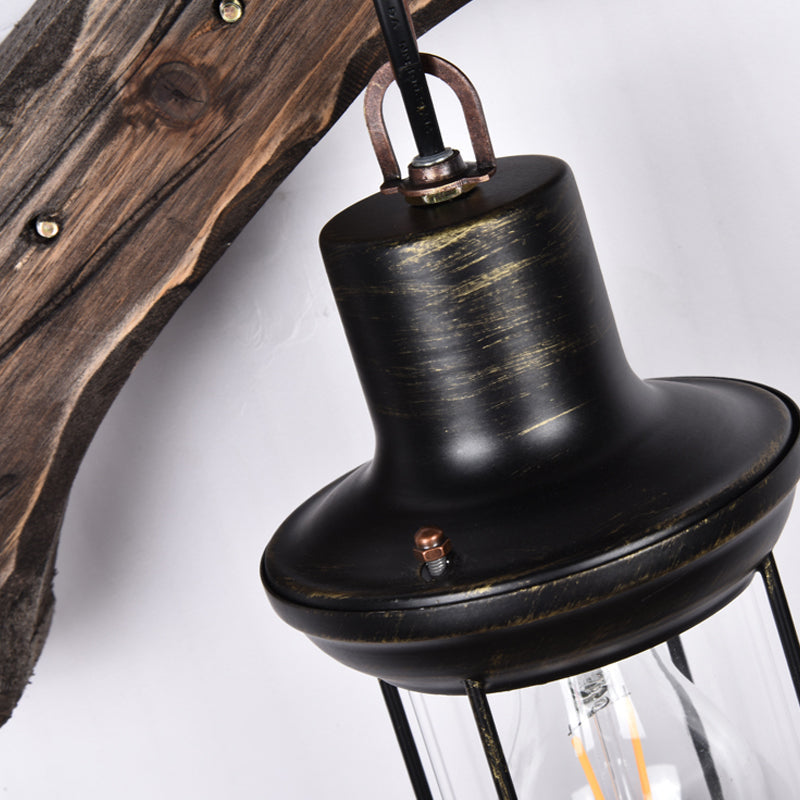 Frendorf | Laterne Schlafzimmer Wandleuchte Sconces Holz 1 Licht Industriell Gealtertes Bronze Wandleuchten-Fassung mit Werkzeug-Rückplatte