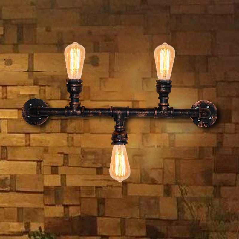 Frendorf | Metalen Exposed Wandlamp Fixture Industrie Stijl 3 Koppen Verweerd Koper Wandlamp met Waterpijp