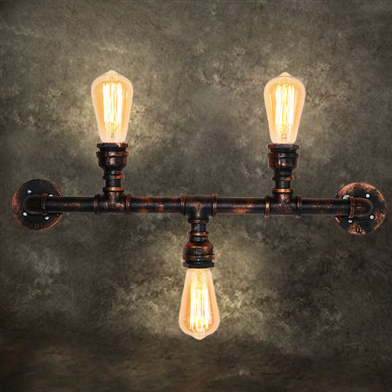 Frendorf | Metalen Exposed Wandlamp Fixture Industrie Stijl 3 Koppen Verweerd Koper Wandlamp met Waterpijp