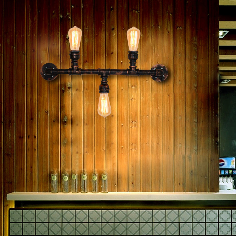 Frendorf | Metalen Exposed Wandlamp Fixture Industrie Stijl 3 Koppen Verweerd Koper Wandlamp met Waterpijp