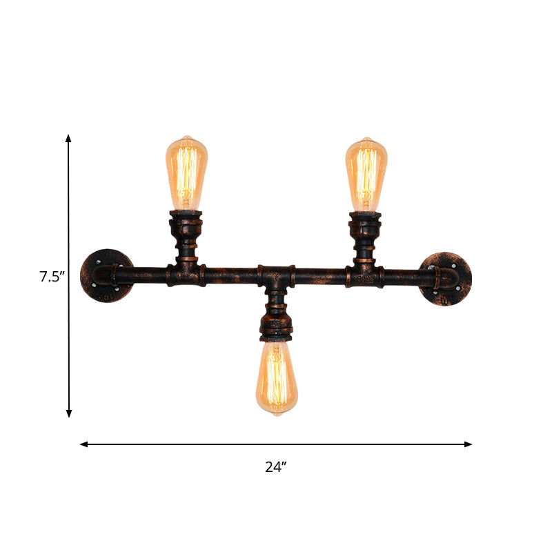 Frendorf | Metalen Exposed Wandlamp Fixture Industrie Stijl 3 Koppen Verweerd Koper Wandlamp met Waterpijp